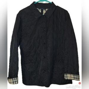 Black Quilted Burberry London Nova Check Snap Close Front Pockets Sz Lg Reg